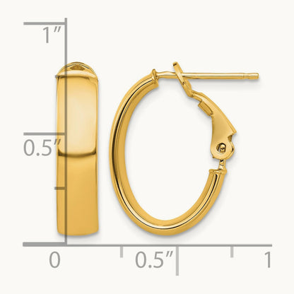 High Polished Omega Back Oval Hoop Earrings — 14K Yellow Gold