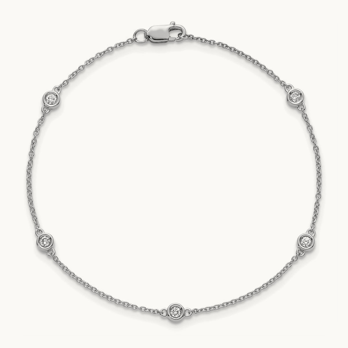 Diamond Station Cable Bracelet — 14K White Gold