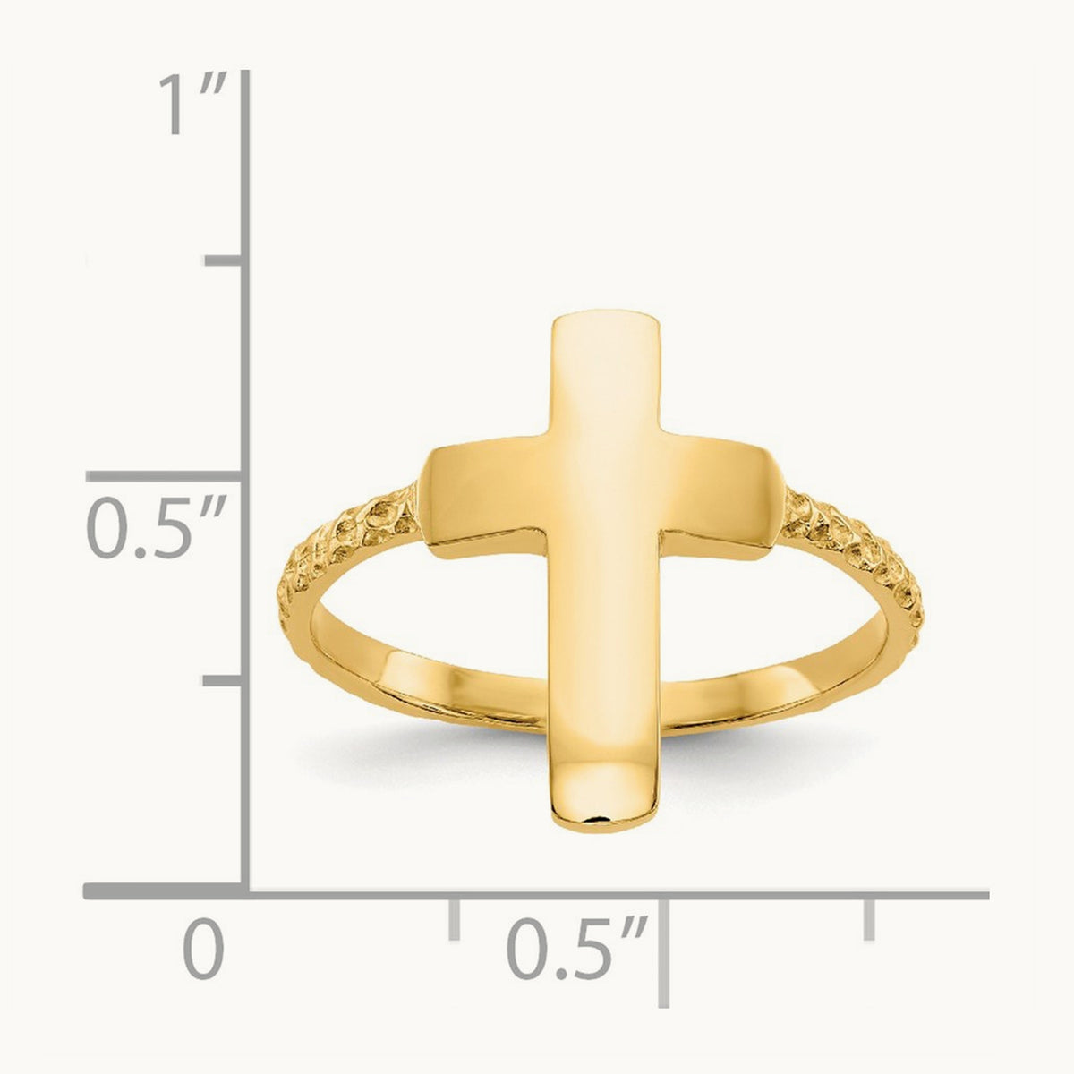 Polished Textured Cross Ring — 14K Yellow Gold