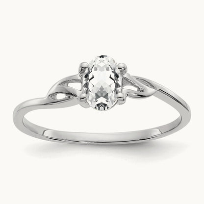 White Topaz Birthstone Ring, 14K White Gold
