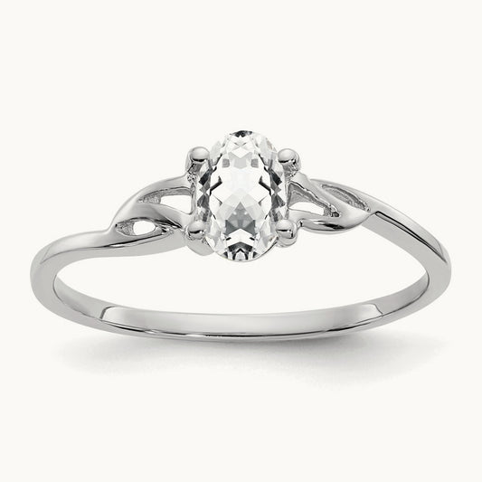 White Topaz Birthstone Ring, 14K White Gold