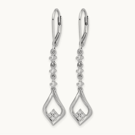 Diamond Leverback Dangle Earrings, 14K White Gold