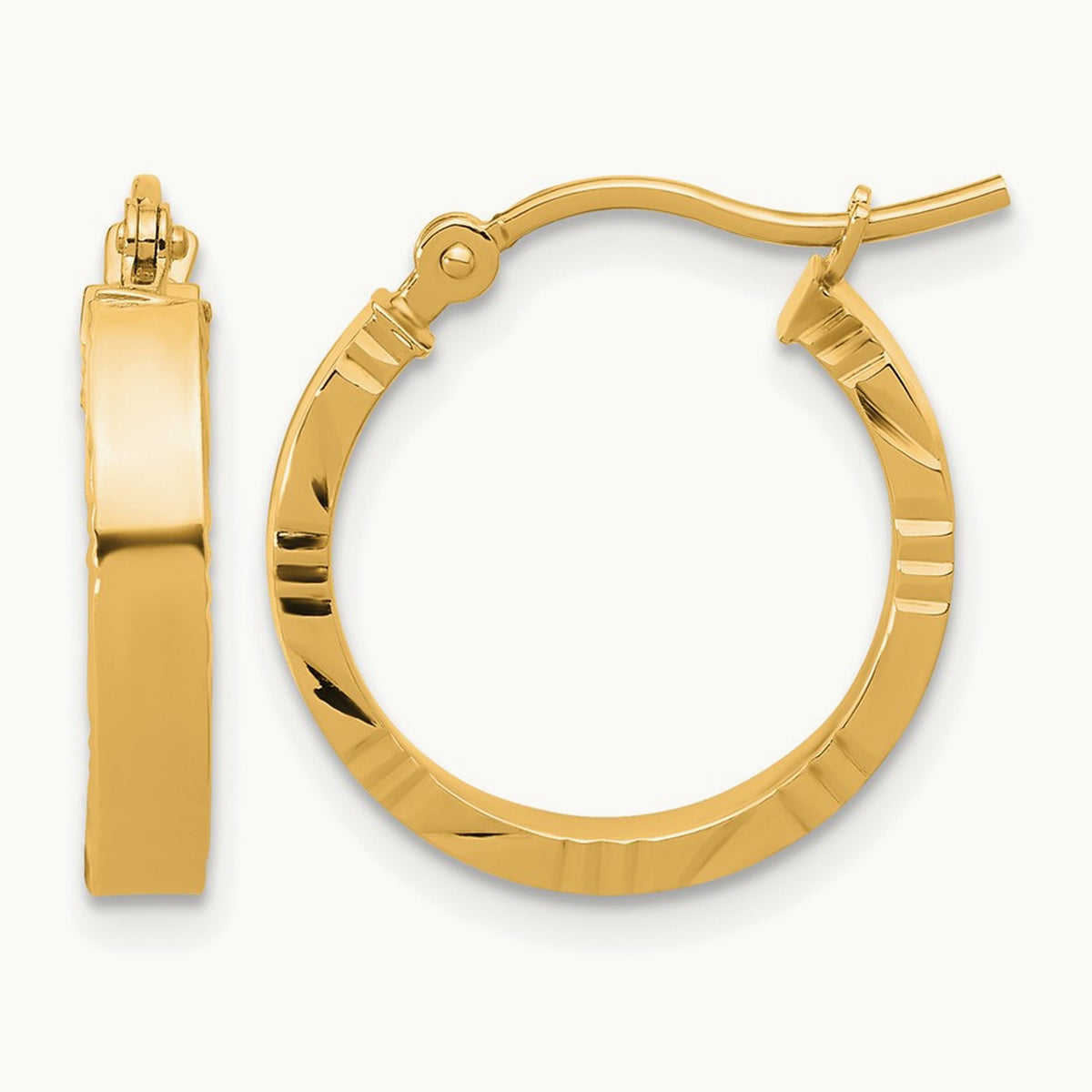 Small Diamond-cut Edge Polished Hoop Earrings — 10K Yellow Gold