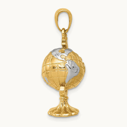 w/Rhodium 3-D Moveable Globe Pendant, 14K