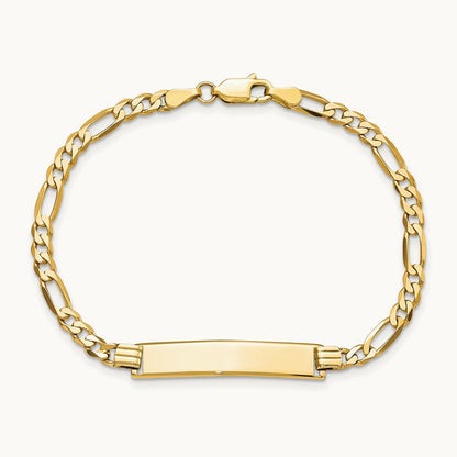Flat Figaro Link ID Bracelet, 14K