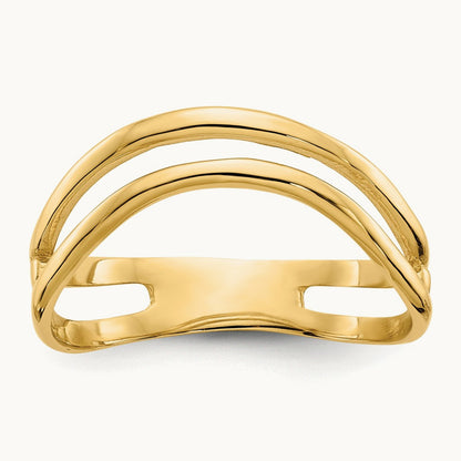 Polished Double Wave Fashion Thumb Ring, 14K Gold