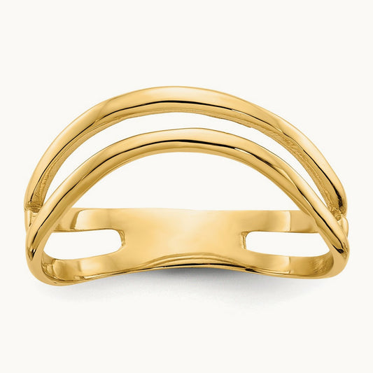 Polished Double Wave Fashion Thumb Ring, 14K Gold
