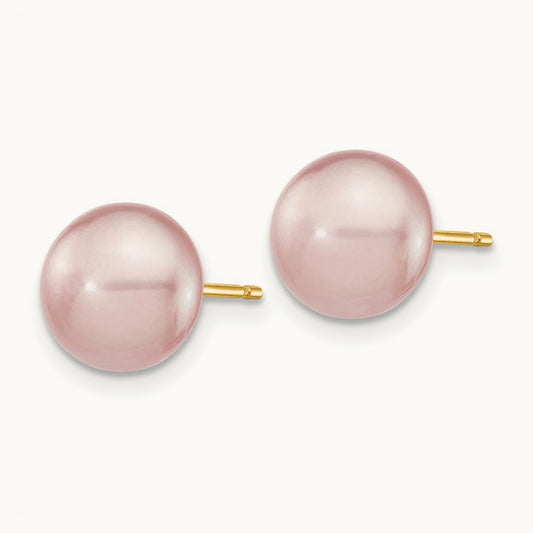 8- Purple Button Freshwater Cultured Pearl Stud Post Earrings, 9mm, 14K