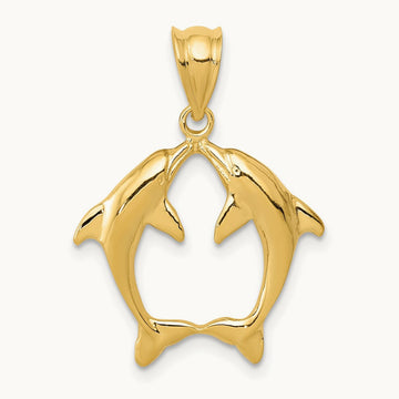Two Dolphins Pendant, 14K