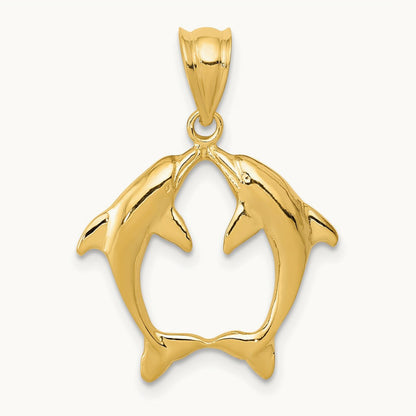 Two Dolphins Pendant, 14K
