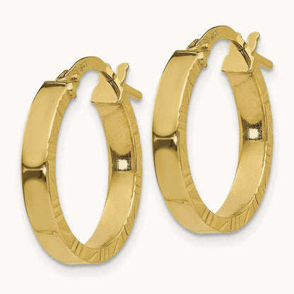 Small Diamond Cut Edge Polished Hoop Earrings — 14K Yellow Gold