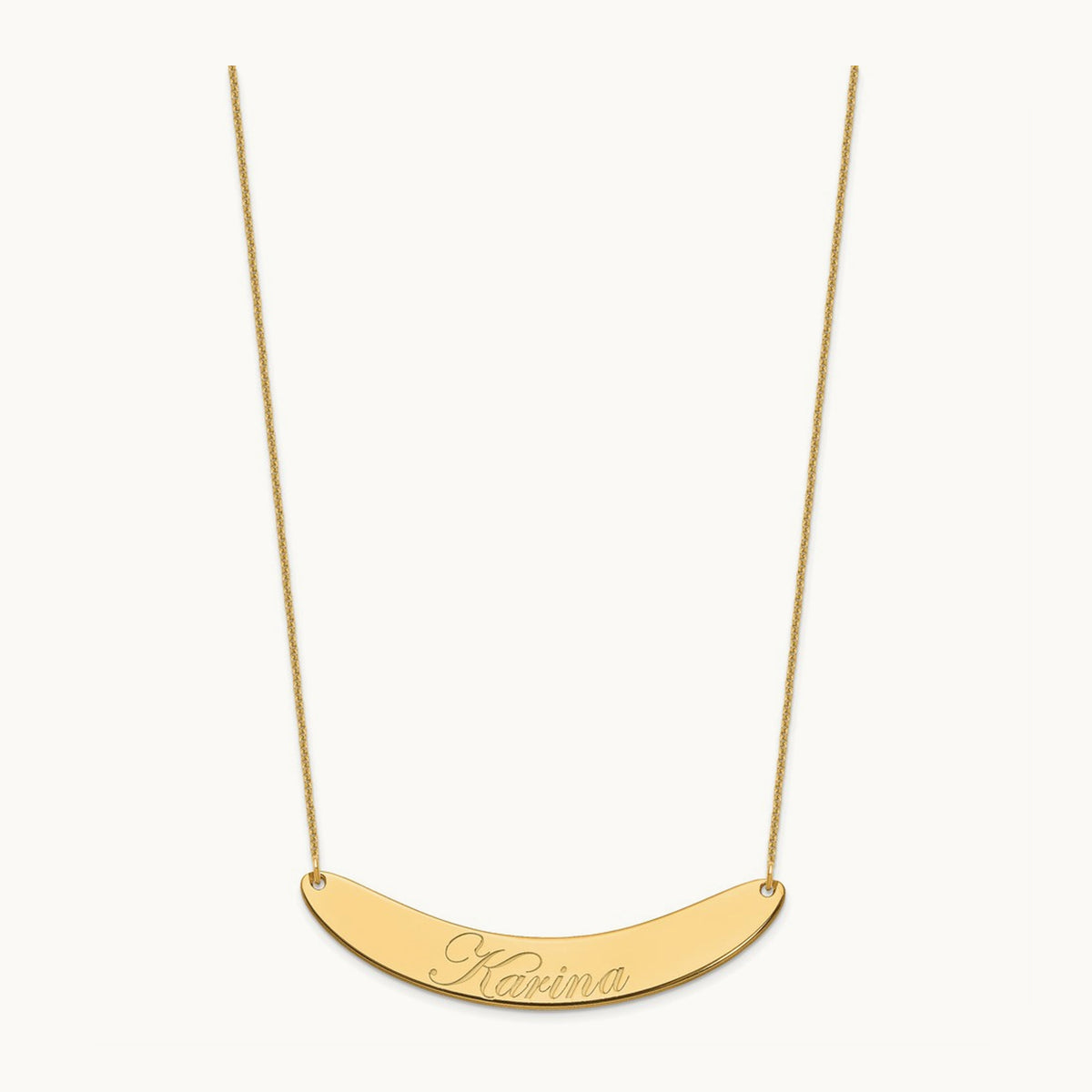 Large EDWARDIAN SCRIPT Curved Bar Necklace, 14K Yellow Gold