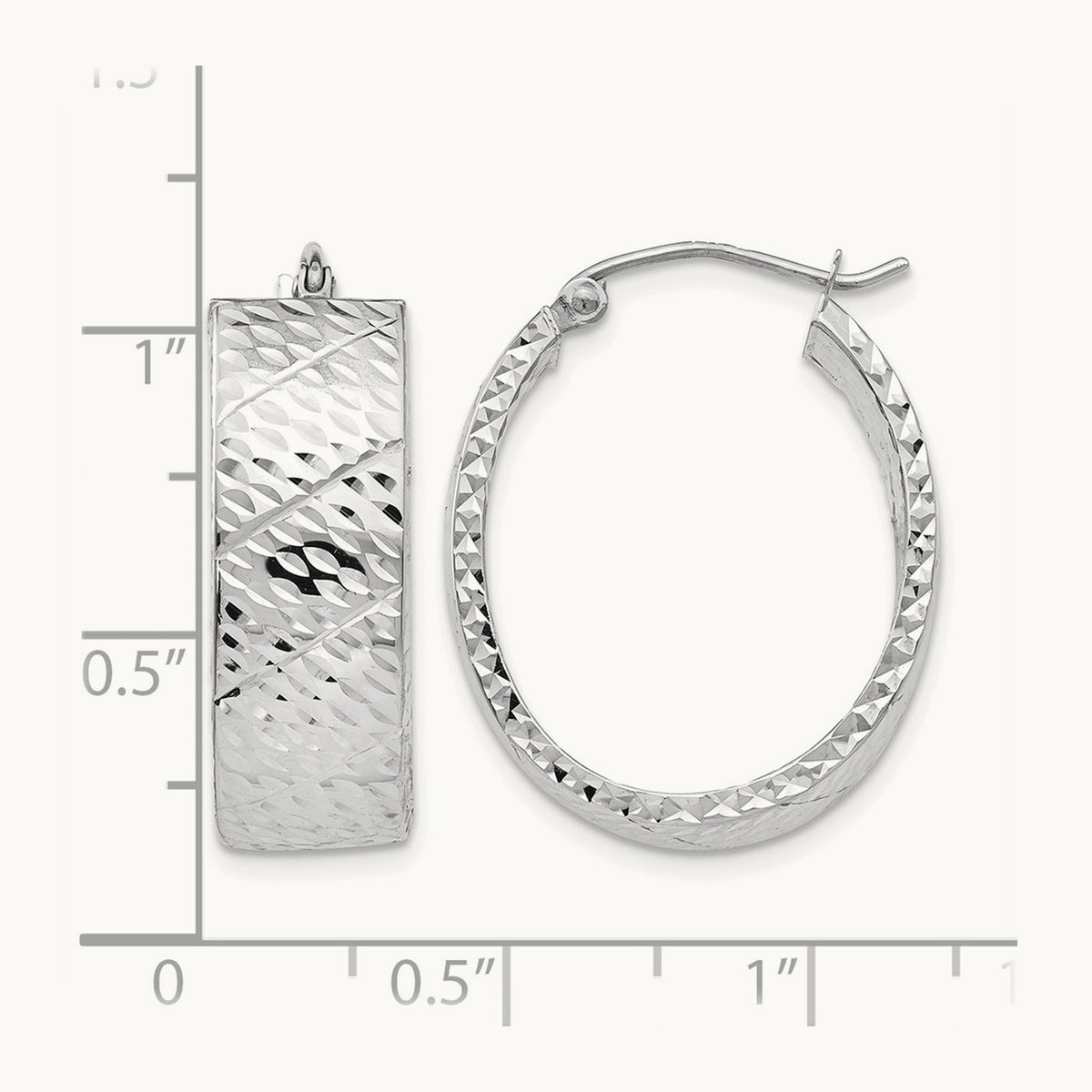 Diamond Cut Hoop Earrings, 14K White Gold