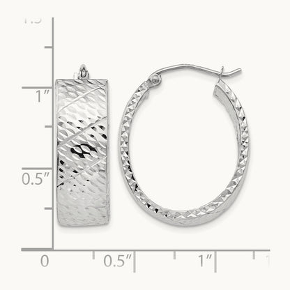 Diamond Cut Hoop Earrings, 14K White Gold