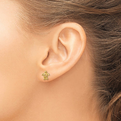 Peace Turtle Post Earrings — 14K Yellow Gold