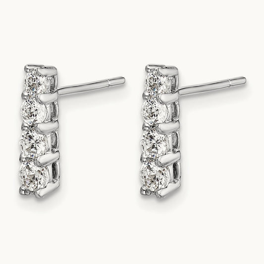 4-stone Diamond Post Earrings, 14K White Gold