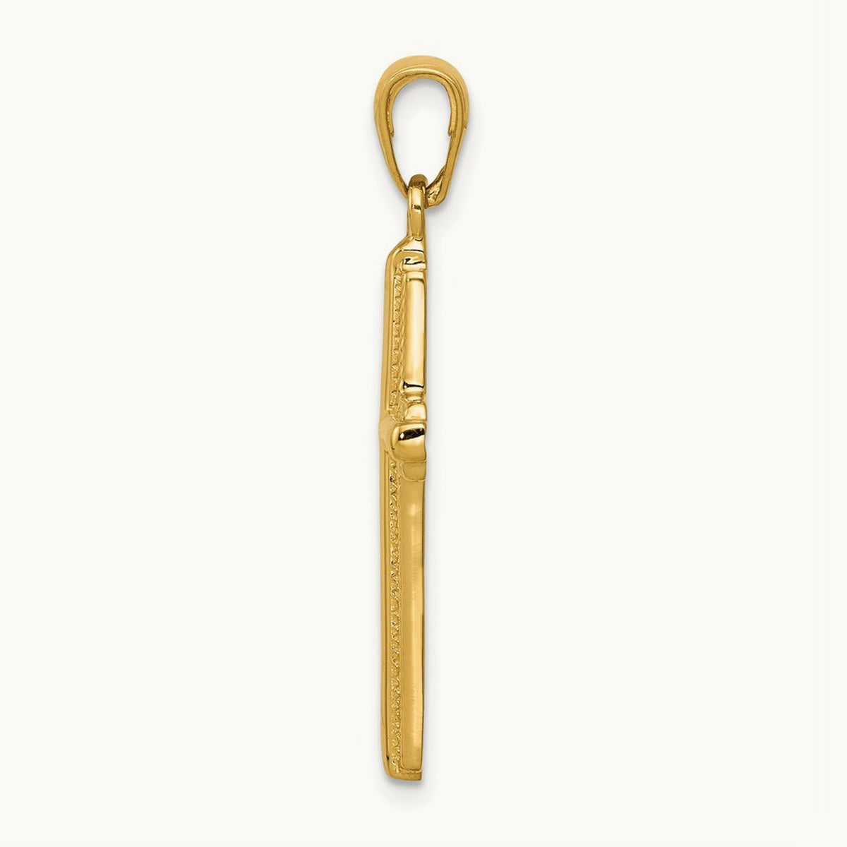 Cross with Striped Border Pendant, 14K