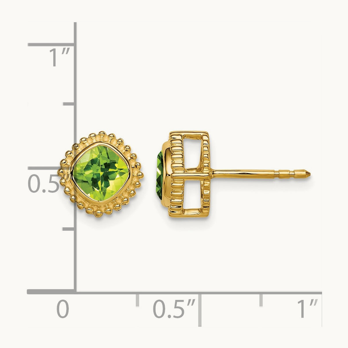 Cushion Peridot Earrings — 14K Yellow Gold