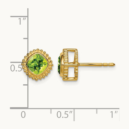 Cushion Peridot Earrings — 14K Yellow Gold