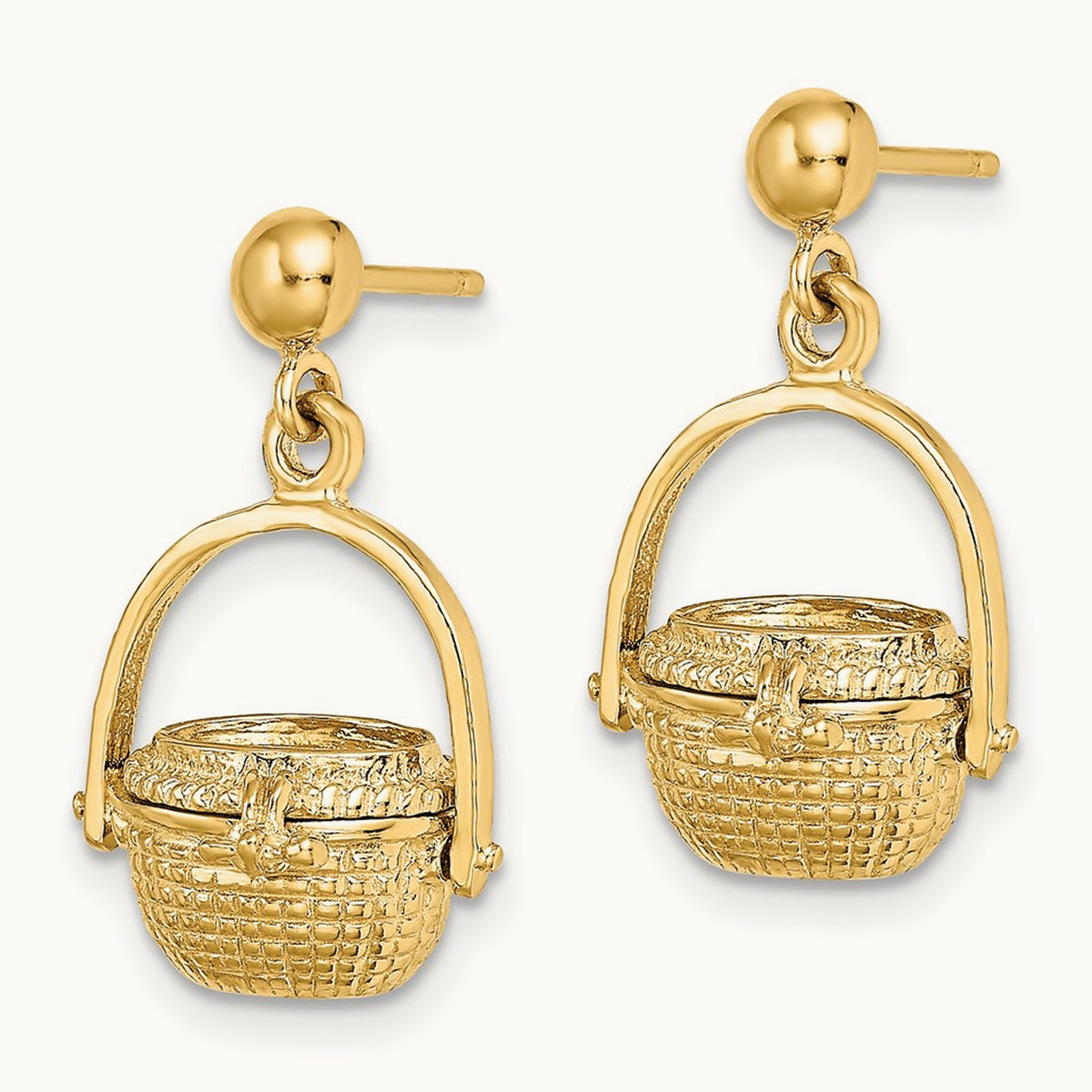 3-D Nantucket Basket Dangle Earrings — 14K Yellow Gold
