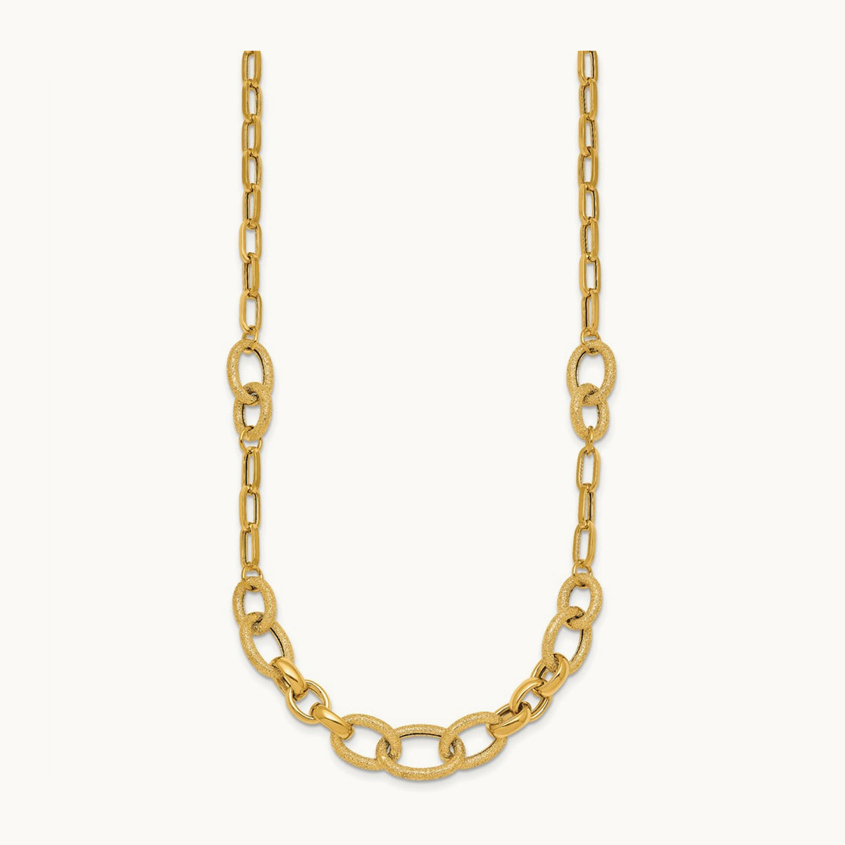 Polished and Textured Fancy Link 17.25in Necklace, 14K
