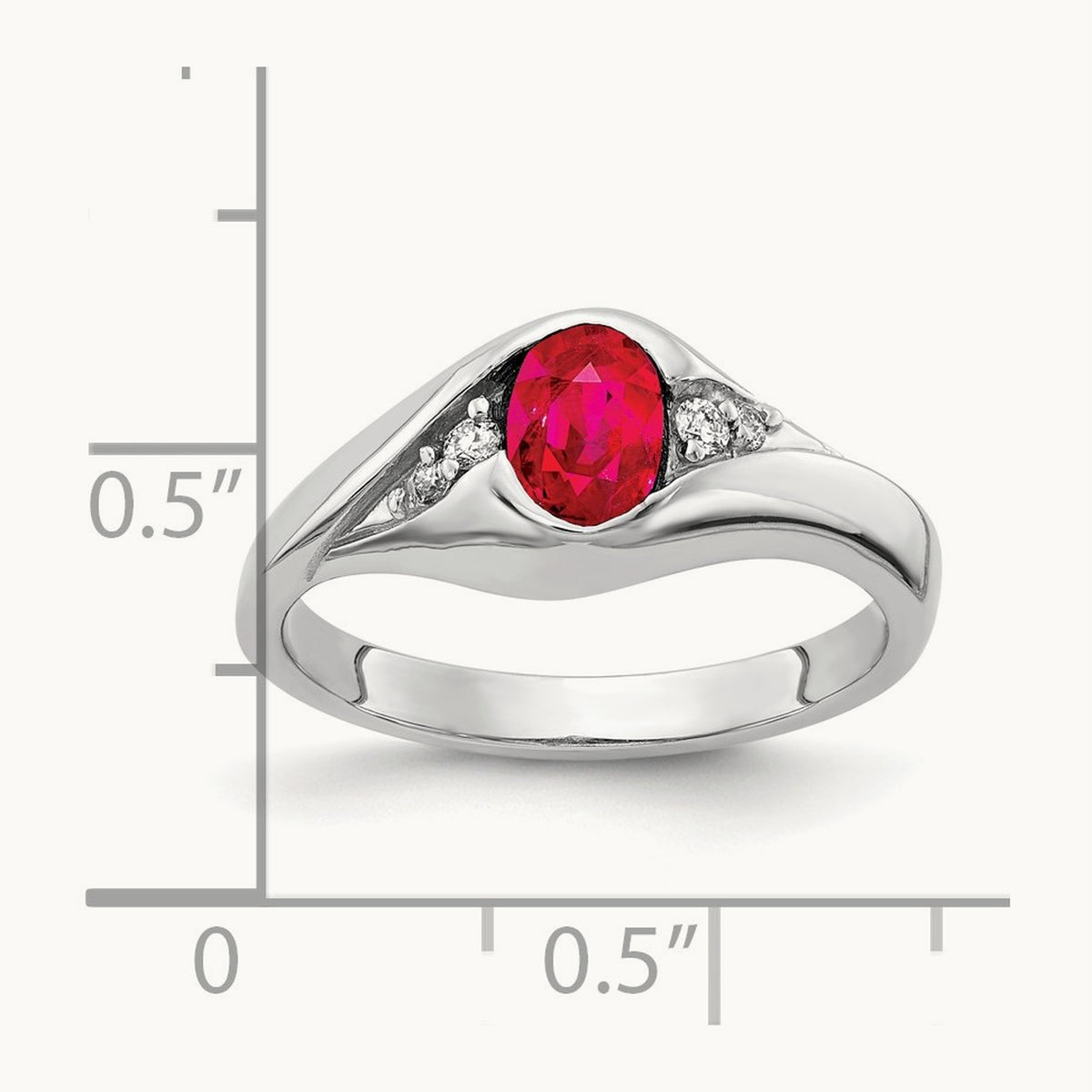 6x4mm Oval Ruby AA Diamond ring, 14K White Gold