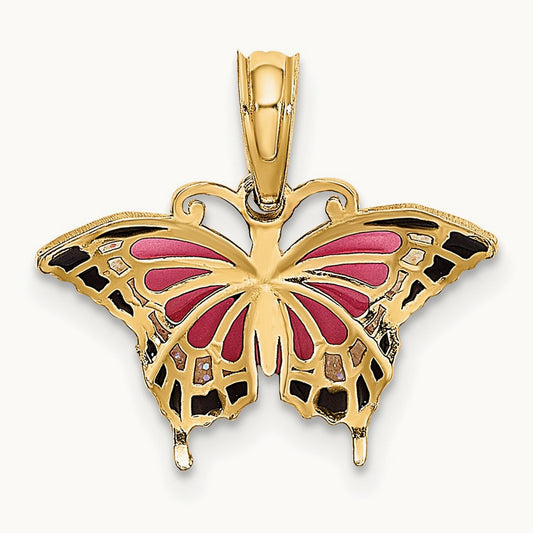 Small Enameled Pink Butterfly, 14K