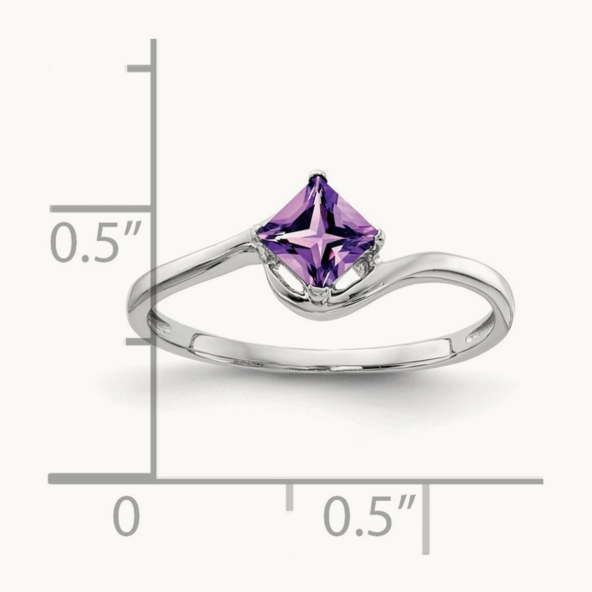 Princess Cut Amethyst Ring — 14K White Gold