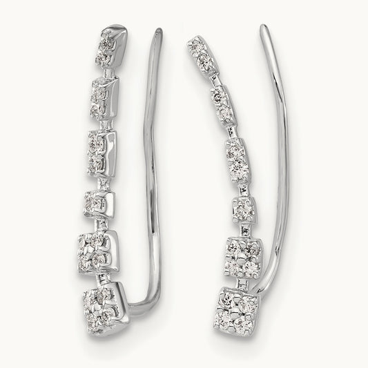 Diamond Graduated Ear Climber Earrings — photo set