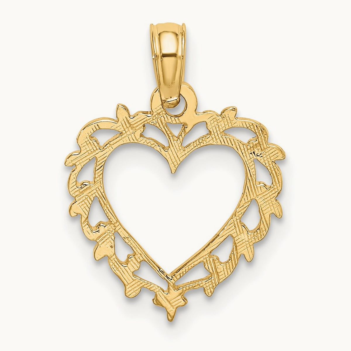 Heart with Lace Trim Charm — 14K Yellow Gold, 17.8mm