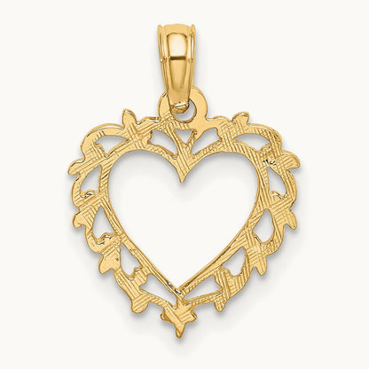 Heart with Lace Trim Charm — 14K Yellow Gold, 17.8mm