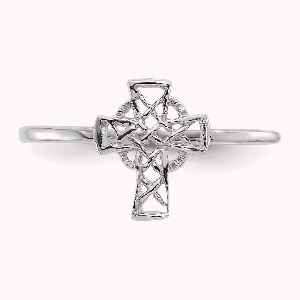 Polished Celtic Cross Ring — 14K White Gold