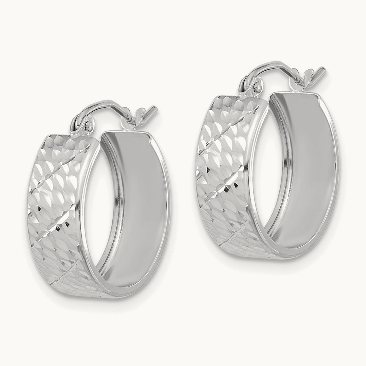 Diamond-cut Hoop Earrings — 14K White Gold