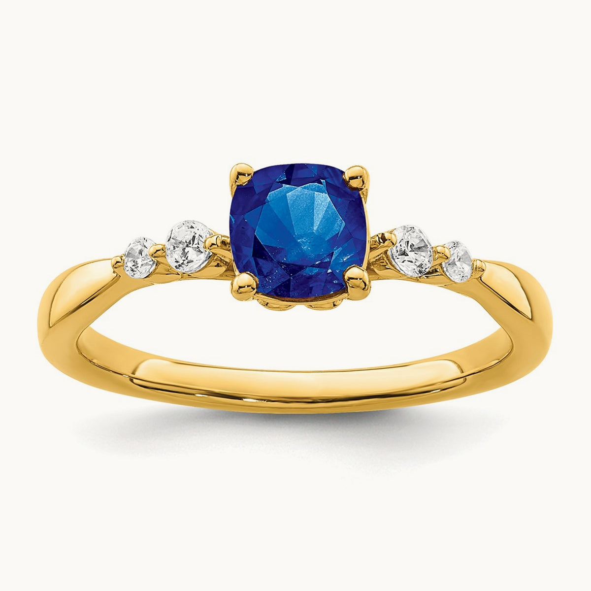 Polished Sapphire and Diamond Ring