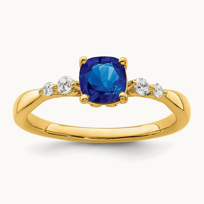 Polished Sapphire and Diamond Ring