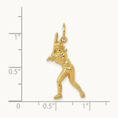 Female Baseball Batter Charm, 14K