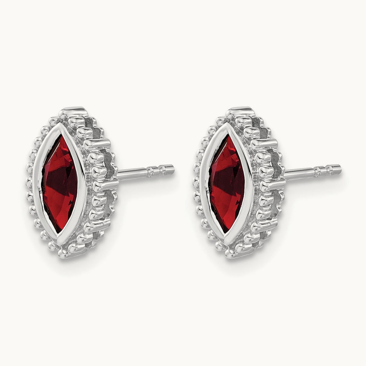 Marquise Garnet Post Earrings — 14K White Gold