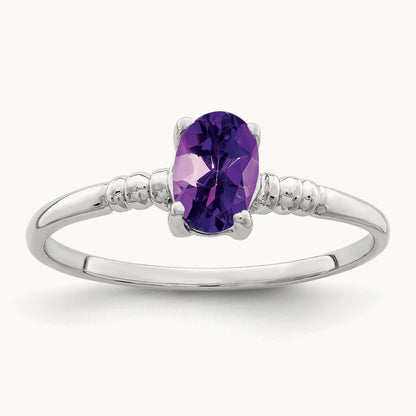 6x4mm Oval Amethyst ring, 14K White Gold