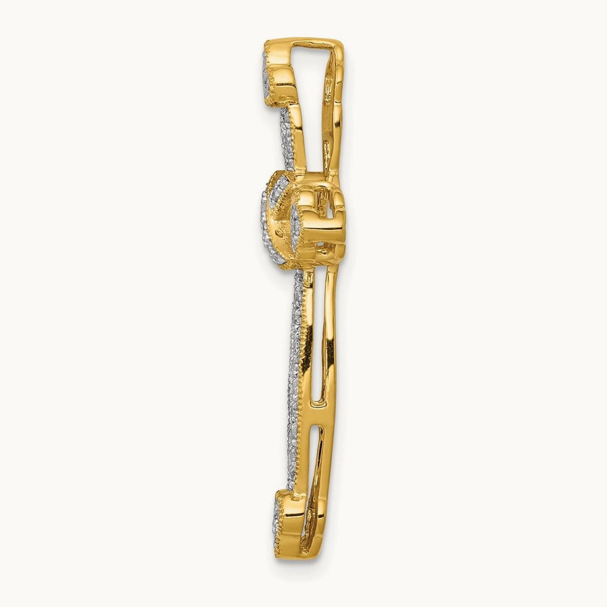 Diamond Budded Cross Chain Slide — 14K Yellow Gold, 32.5mm