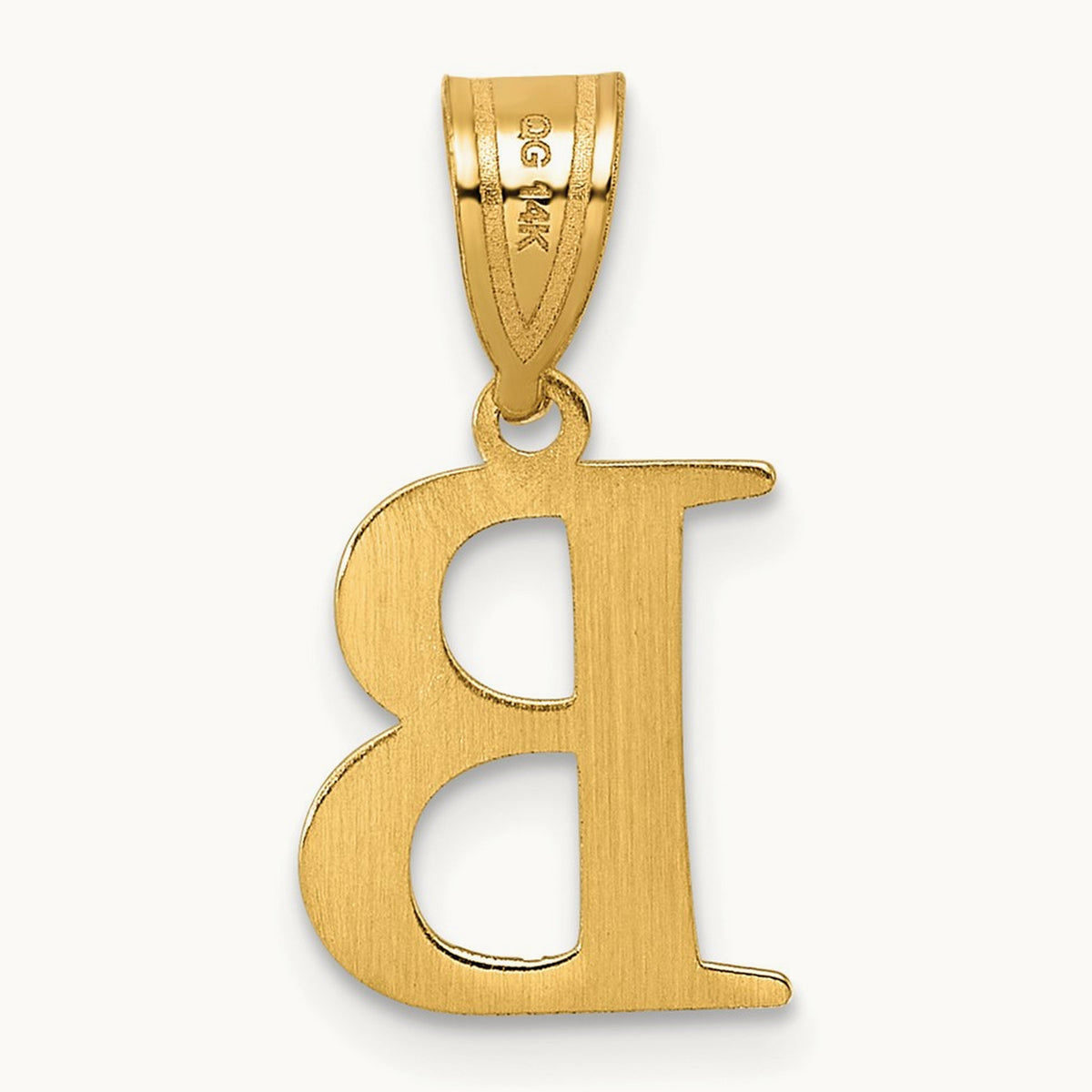 Polished Etched Letter B Initial Pendant, 14K