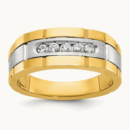 14ktt IBGoodman Men's Polished & Grooved 5-Stone Diamond Ring