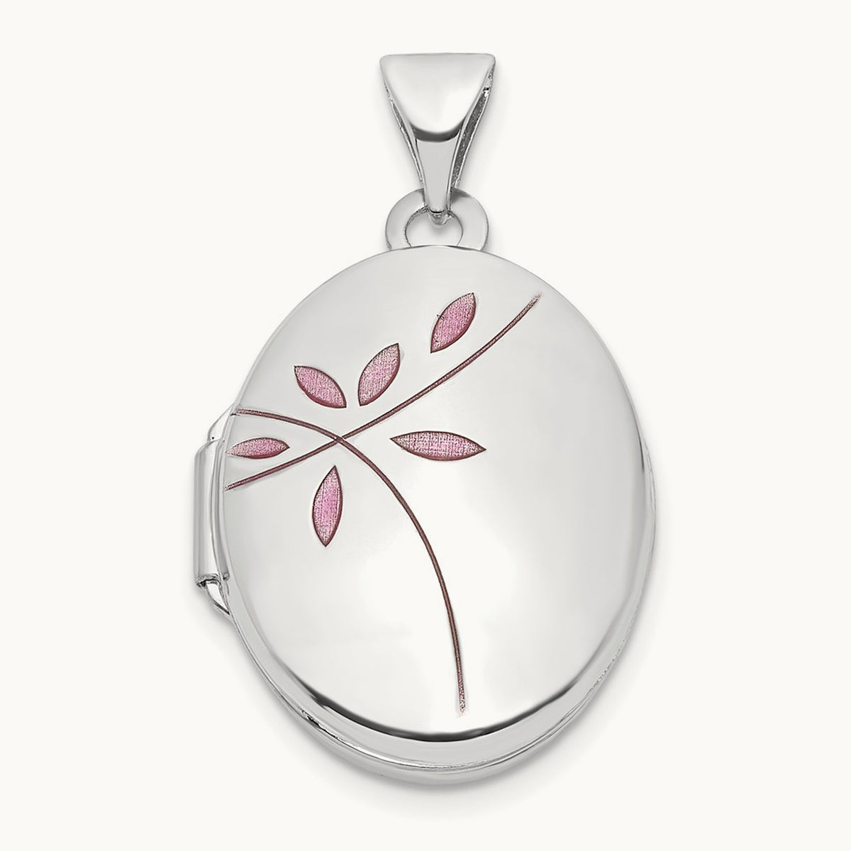 Enamel Leaves Oval Locket — 14K White Gold