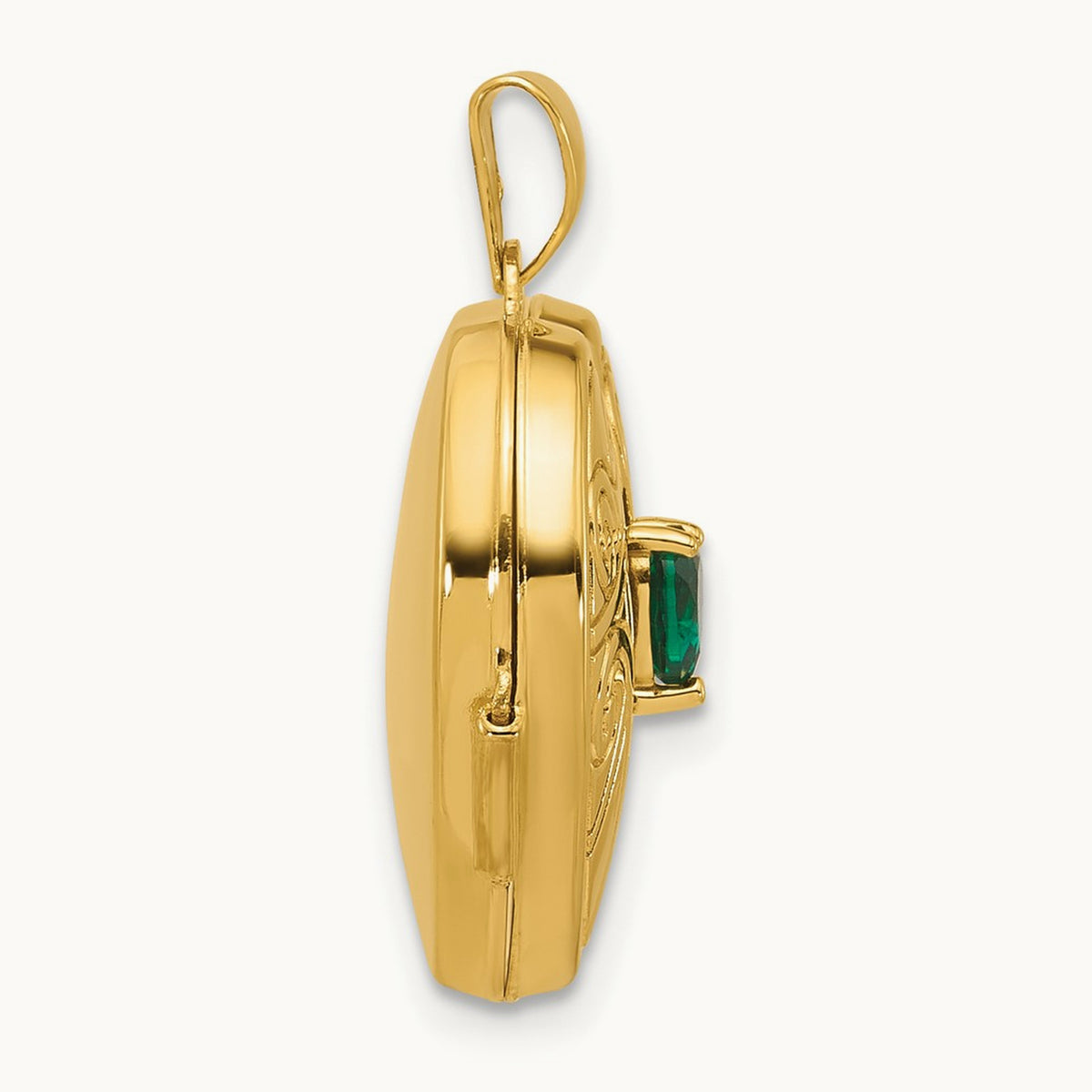 Polished Lab Created Emerald May Birthstone Heart Locket, 18mm, 14K