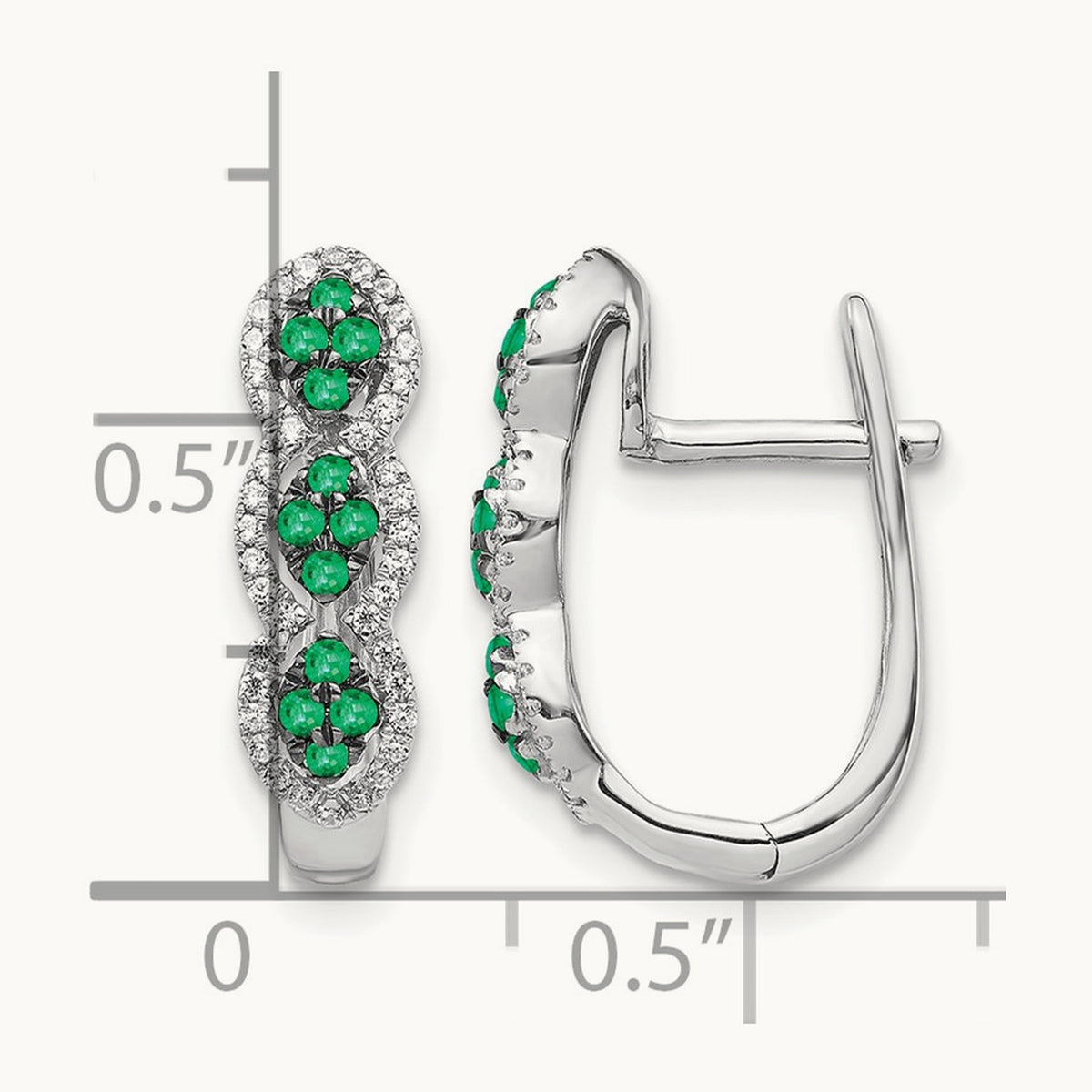 Diamond and Emerald Hinged Earrings, 14K White Gold