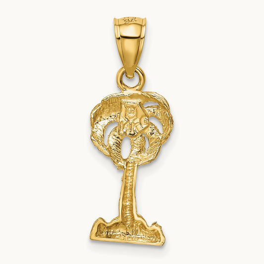 Polished Diamond-cut Palm Tree Pendant, 14K