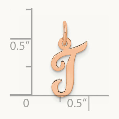 Small Script Letter T Initial Charm, 14K Rose Gold