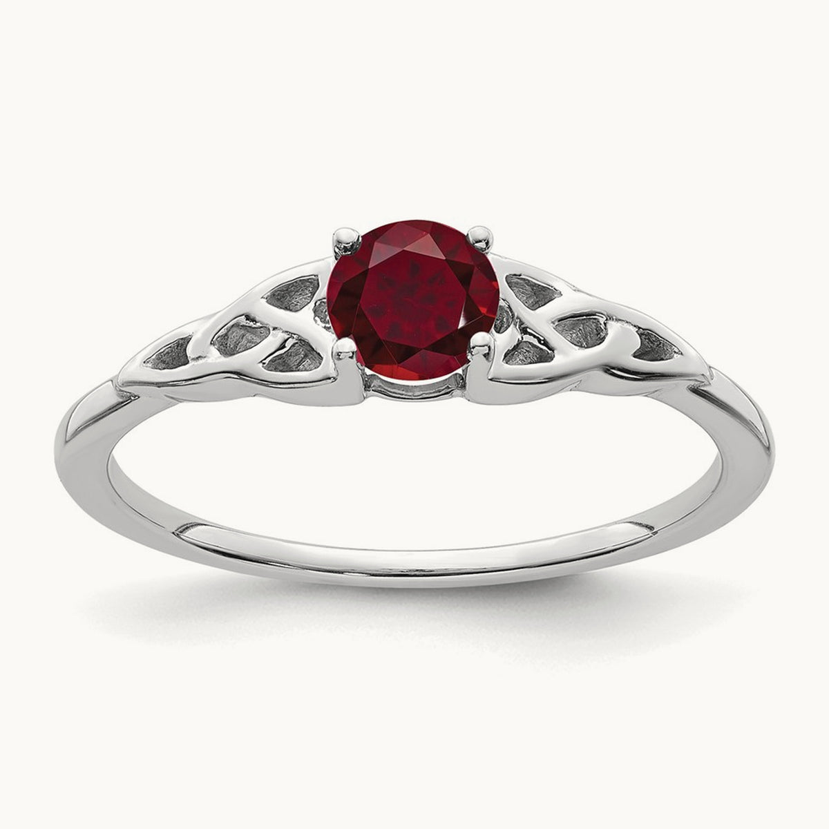 Created Ruby Celtic Knot Ring — 14K White Gold, 7