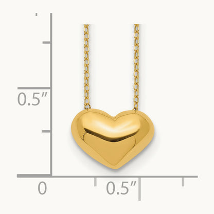 Polished Puffed Heart 18 inch Necklace, 14K