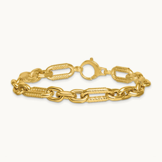 Polished 7.5in Diamond-cut Fancy Link Bracelet, 14K