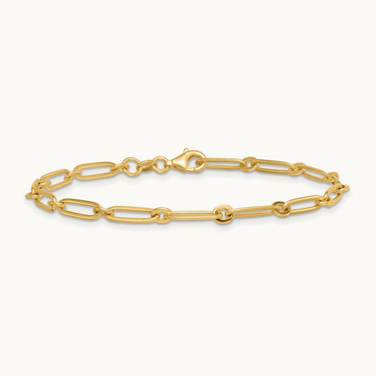 Polished Paperclip Link Bracelet, 3.75mm, 14K